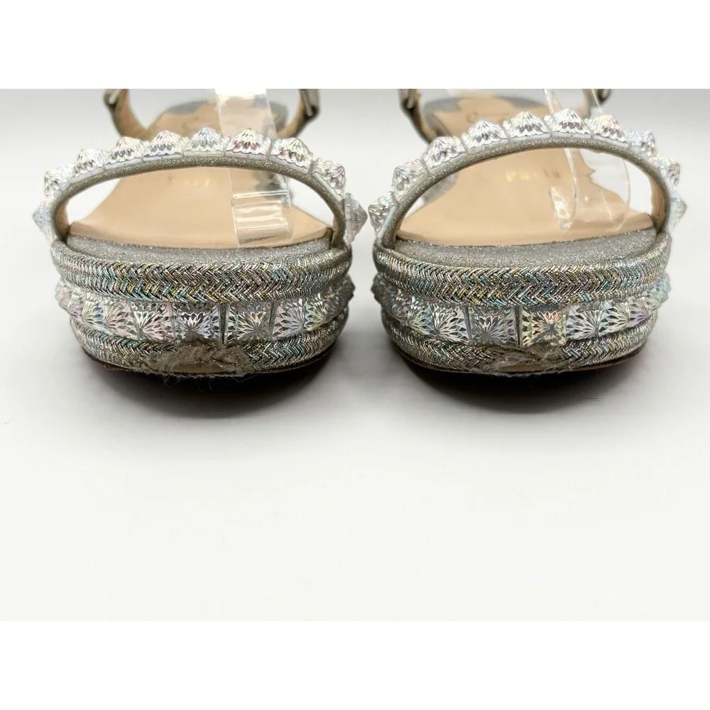 Christian Louboutin Cataclou 60 Silver Glitter Platform Sandals Wedges Sz EU 37